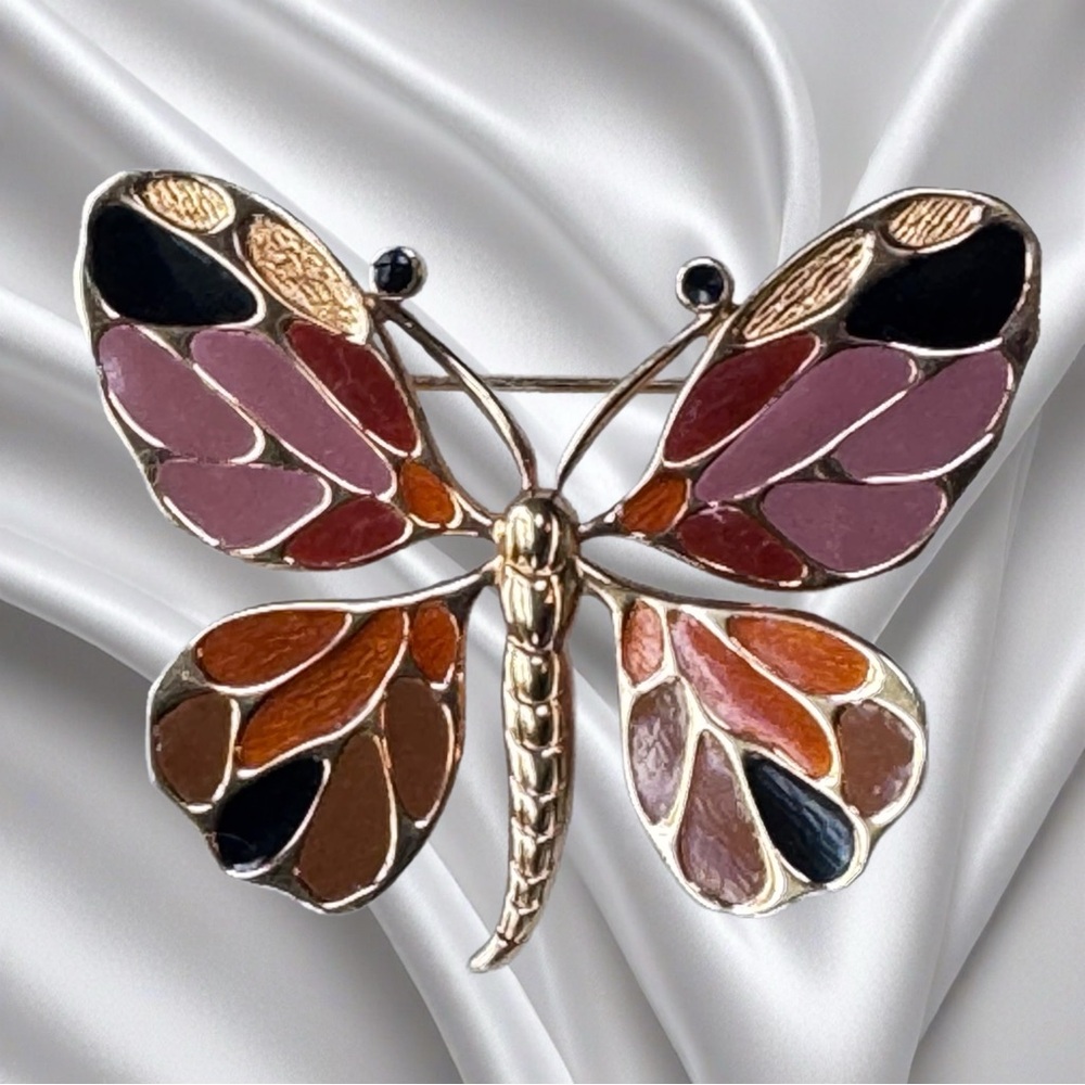 CHRISTIAN DIOR 1970s Germany, vintage gold enamel brooch, pin butterfly jewelry